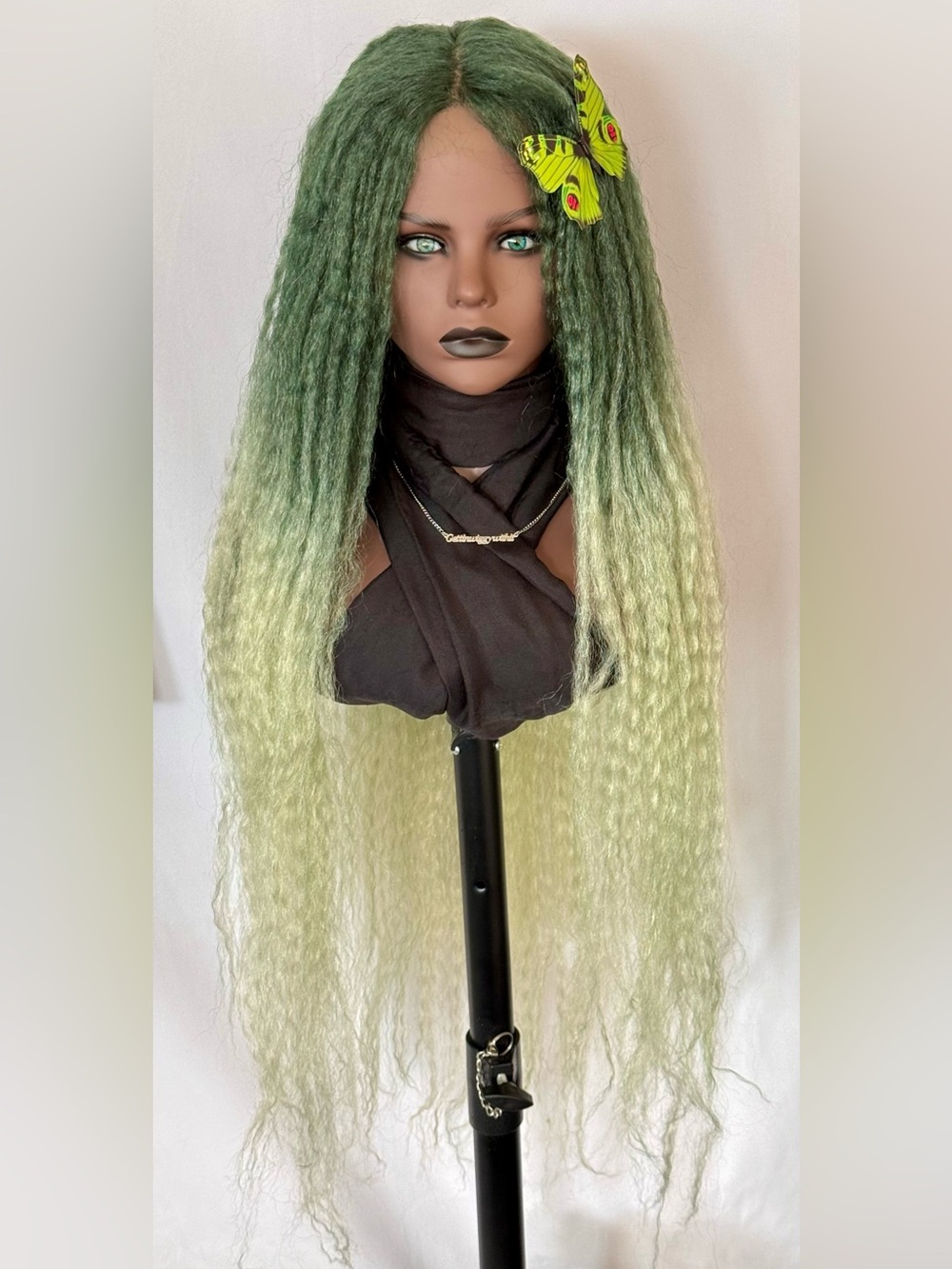 Long Green Mix 🟢Loc Twist Style Premium Fiber Lace Front Wig